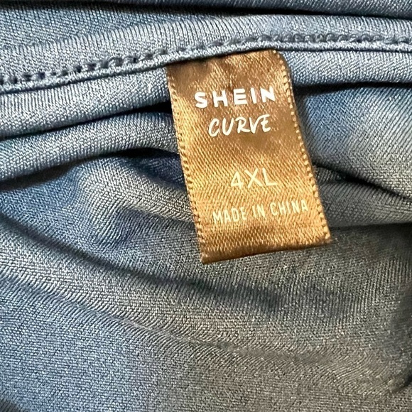 shein curve Plus NWOT women’s ruched mini dress size 4XL Teal Blue lace - Picture 5 of 5